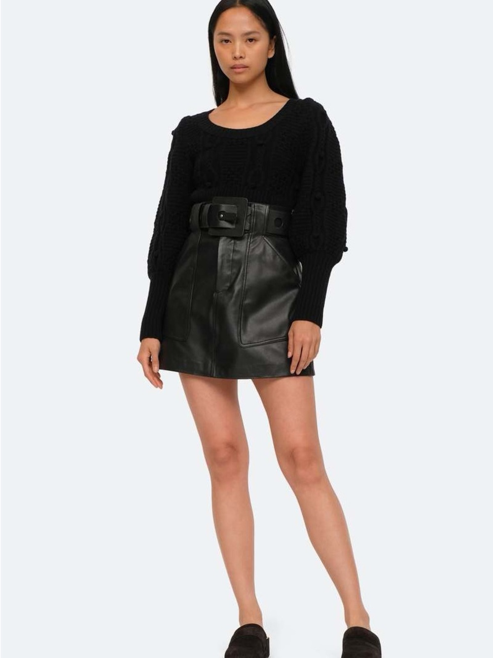 Sea New York Ayden Black Leather Belted Mini Skirt NWT Size 4 - Picture 2 of 14